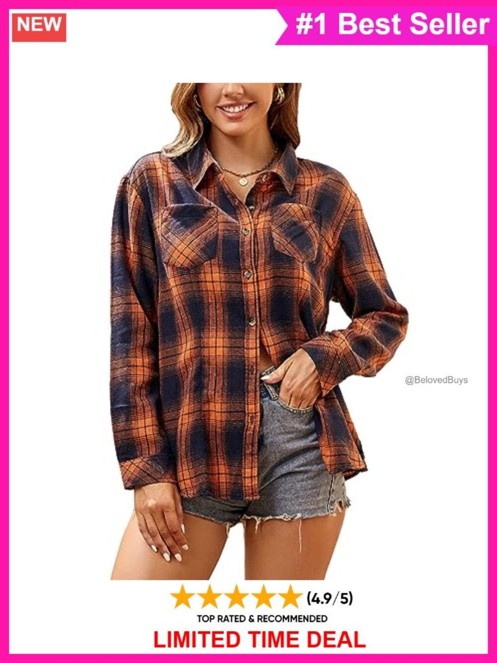 Cotton Blend Flannel Shirt Long Sleeve Button Down Plaid